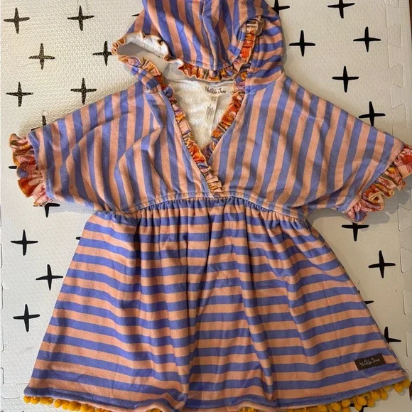 Matilda Jane Girls Purple and Peach Striped Hooded Swim Coverup - Picture 1 of 5